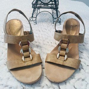 Anne Klein (AK) 7.5 Medium open toe , cream-tan cork heels shoes wedges